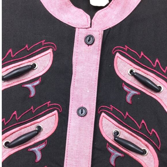 1849 Authentic Ranchwear Fringe Western Cowgirl Cropped Embroidered Pink Shirt S - Picture 9 of 13